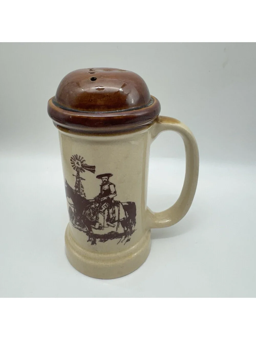 Vintage 1980 Enesco Large 6” Stoneware Salt Pepper Shaker J Downs Westward Ho
